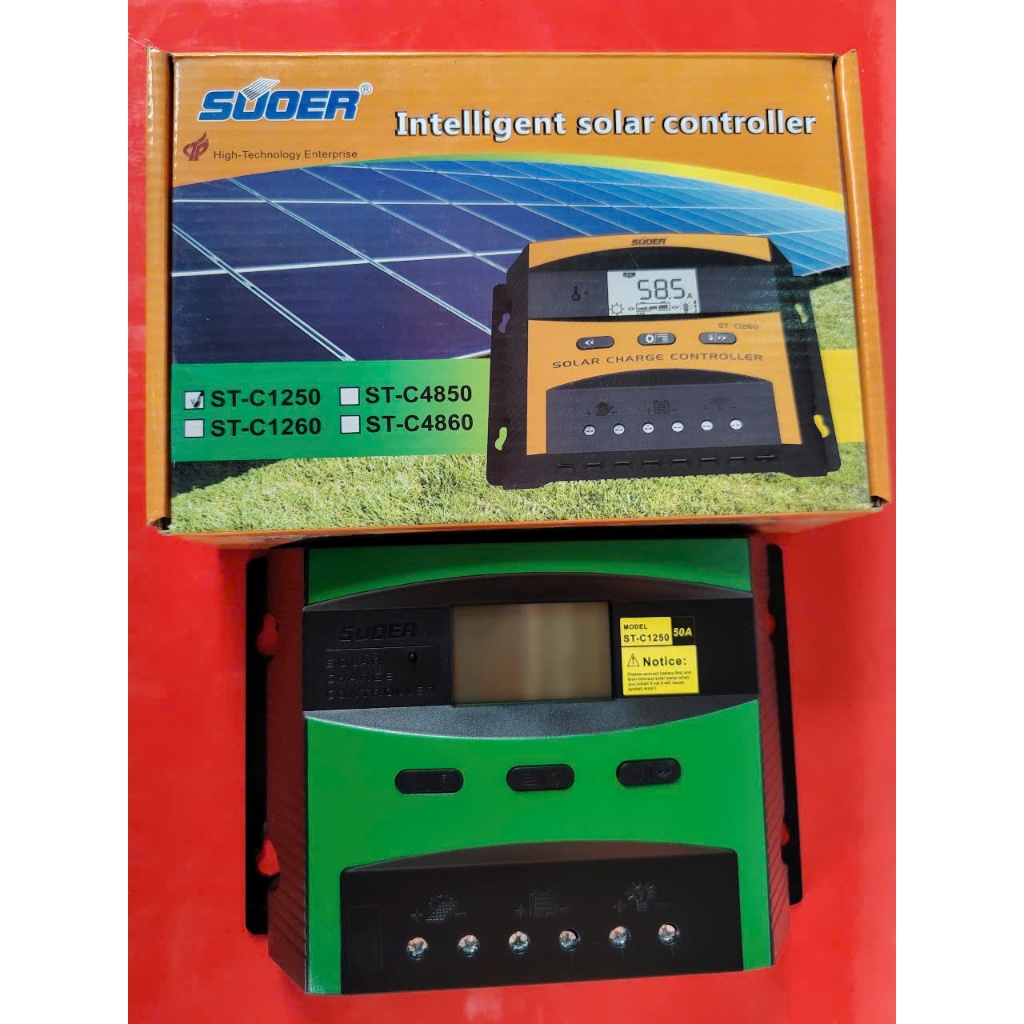 Bộ điều khiển sạc pin năng lượng mặt trời 50A 12V-24V SUOER ST-C1250