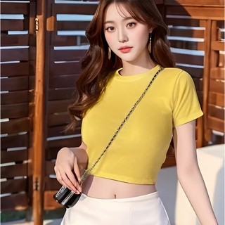 Áo croptop trơn thun gân tăm nữ tay ngắn