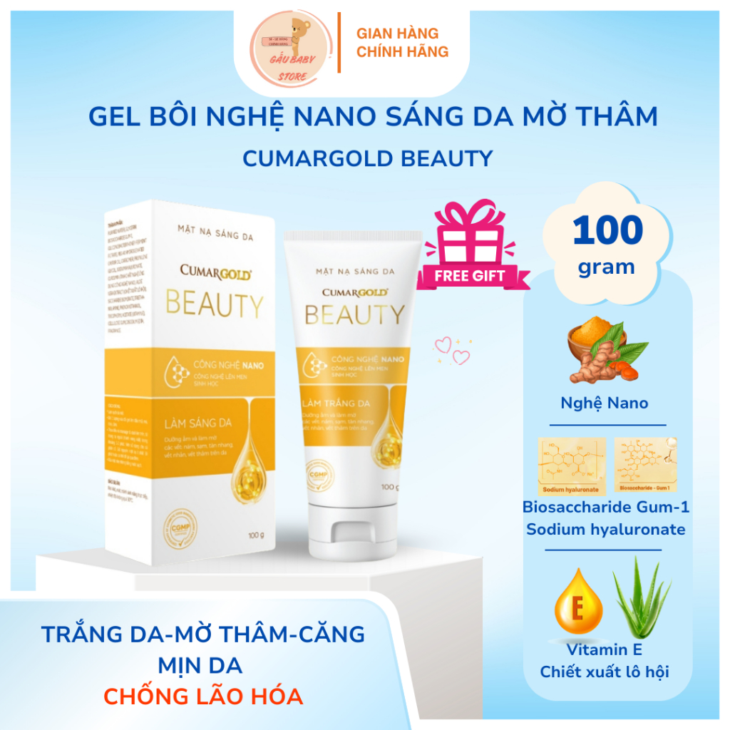 Mặt nạ sáng da Nghệ Nano CumarGold Beauty - Tuýp 100g, Mờ thâm sạm, giảm viêm da, giữ ẩm
