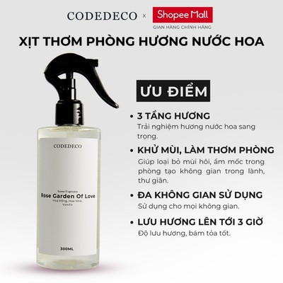 Tinh dầu xịt phòng hương nước hoa CODEDECO Matcha & Bergamote 100ml, 300ml - Ngọt ngào, Tươi mát, Thanh lịch