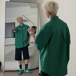 Áo Sơ Mi TGM GODMOTHER Áo Sơ Mi Cộc Tay Cúc Bấm Áo Sơ Mi Oxford Túi Ngực In Chữ Cổ Bẻ Form Rộng Nam Nữ Unisex