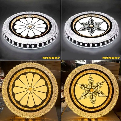 Đèn ốp trần led MONSKY KANINA 50cm viền ABS + pha lê trang trí nội thất 3 chế độ màu ánh sáng
