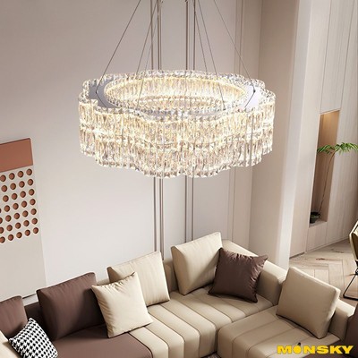Đèn thả chùm MONSKY BUSAN pha lê k9 trang trí bóng 3 màu ánh sáng cao cấp hiện đại Bắc Âu