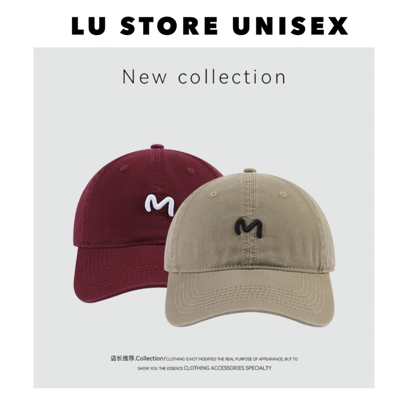 Mũ Lưỡi Trai Nam/Nữ Thêu chữ M, Phong Cách Basic Unisex  (kèm ảnh thật shop chụp)