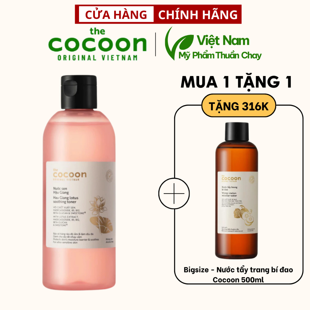 Bigsize - Nước sen Hậu Giang (toner) giúp phục hồi đa nhiệm cho da rất nhạy cảm Cocoon 310ml - Speci