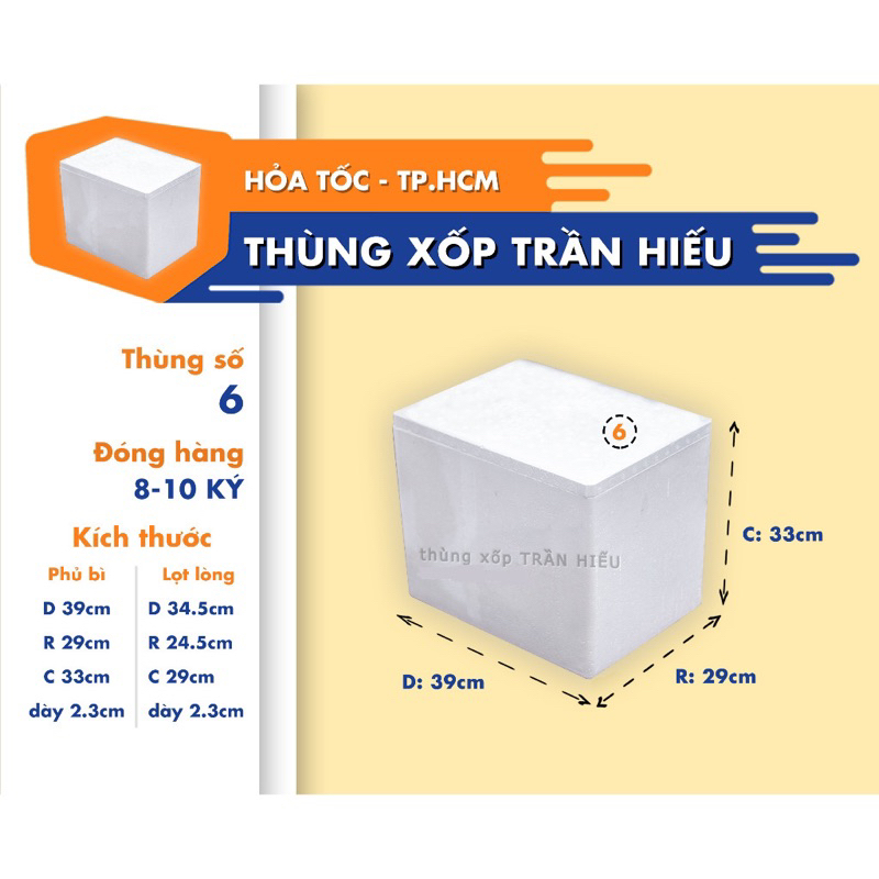 thùng xốp size số 6 (39x29x33cm), thùng xốp giữ nhiệt, thùng mút xốp mới, mút xốp đóng hàng