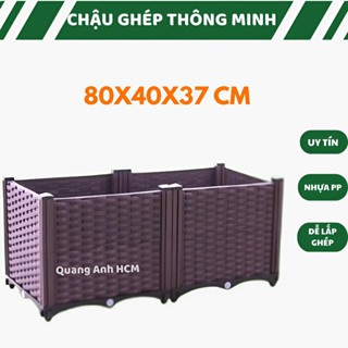 Chậu ghép nâu 80x40x37, 80x40x52 trồng rau, trồng cây Quang Anh - Chậu trồng rau thông minh