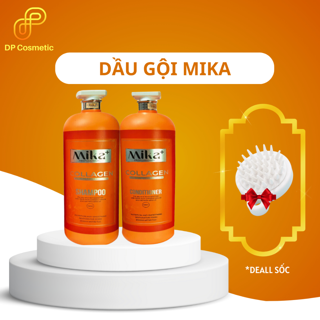 Cặp Dầu Gội Xả Collagen MIKA phục hồi hư tổn cho da đầu dầu, ngăn gàu, dầu gội collagen