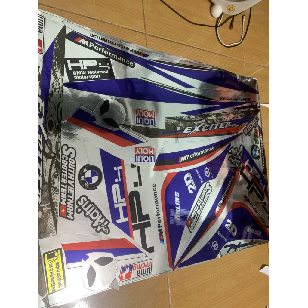 Tem exciter 135 hp4 xanh bạc crom