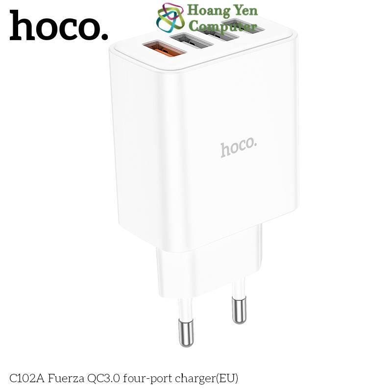 Cốc Sạc Nhanh 4 cổng USB Hoco C102A 28.5W - Sạc Nhanh QC3.0 18W - BH 12 Tháng - Hoàng Yến Computer