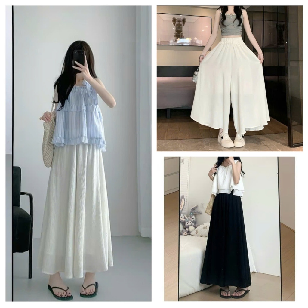 Quần ống rộng dài bigsize nữ , Quần giả váy chất đũi [ MÃ 10 ]