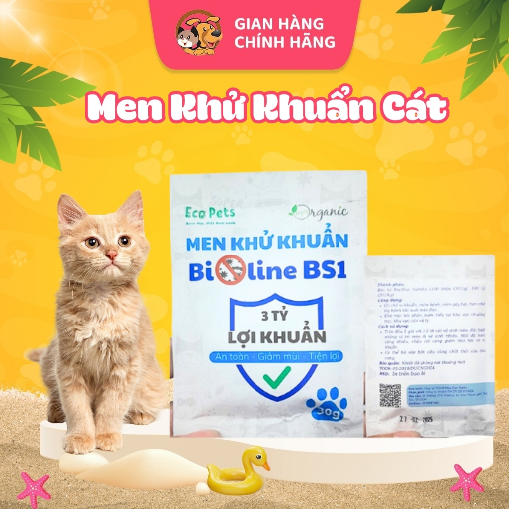 Men Bioline BS1 khử khuẩn cát vệ sinh cho chó mèo, bột men diệt khuẩn giảm mùi hôi phòng
