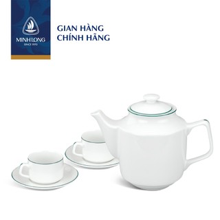 Bộ trà sứ cao cấp minh long - jasmine - chỉ xanh lá