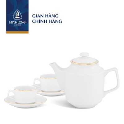 Bộ Trà Sứ Cao Cấp Minh Long - Jasmine - Viền Chỉ Vàng