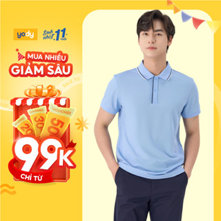 Áo thun polo nam cafe YODY dệt tổ ong trụ bo cúc bấm thông thoáng không bám mùi nhanh khô APM7027