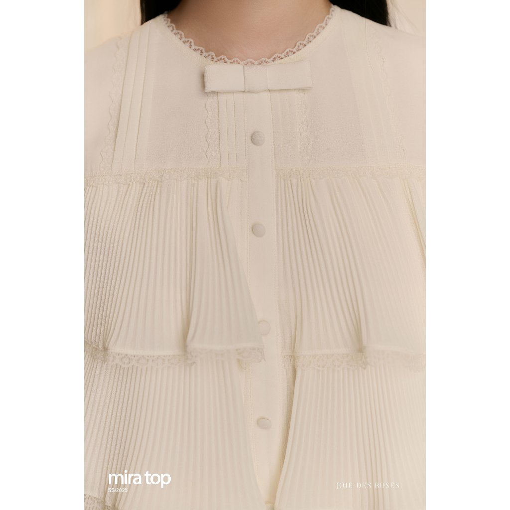 JOIE DES ROSES - Áo babydoll bốn tầng bèo nhún ren phối nơ Mira Top | BigBuy360 - bigbuy360.vn