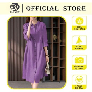  {Hàng Mới Về} Đầm Linen Nữ Tay Xắn Cúc Dọc Dáng Suông Chiết Eo 