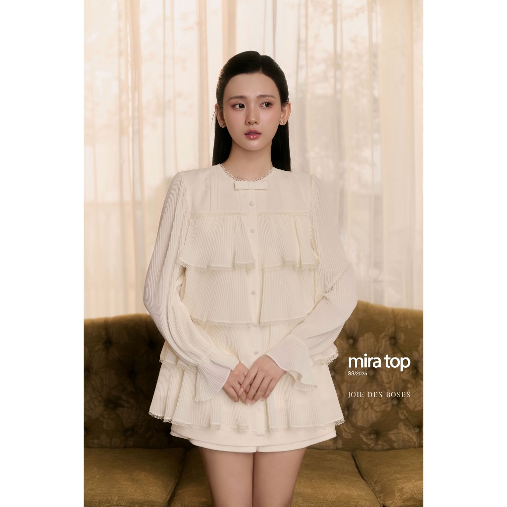 JOIE DES ROSES - Áo babydoll bốn tầng bèo nhún ren phối nơ Mira Top | BigBuy360 - bigbuy360.vn