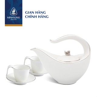 Bộ Ấm Trà Sứ Minh Long 0.45 L - Anh Vũ - Chỉ Bạch Kim