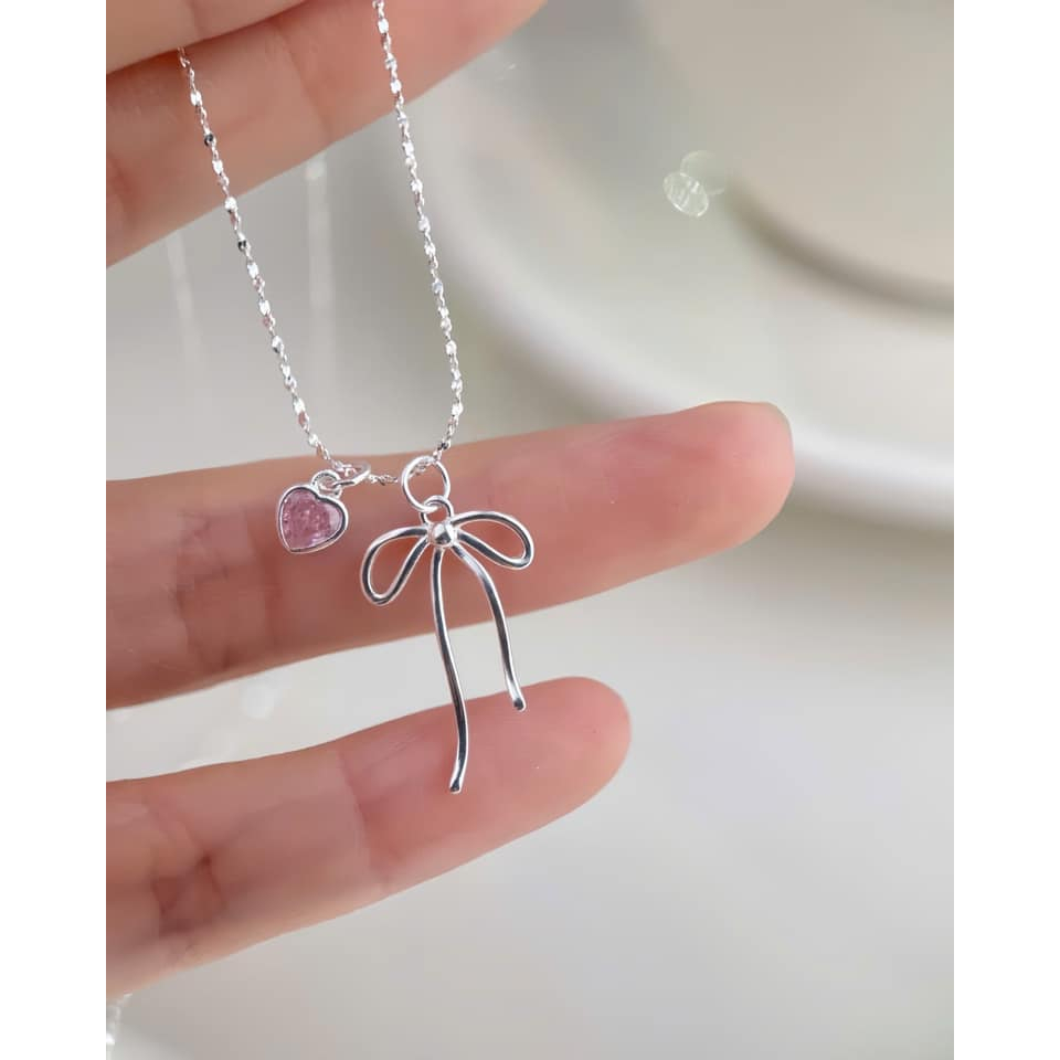 Dây chuyền nữ bạc ta dây tim nơ dễ thương