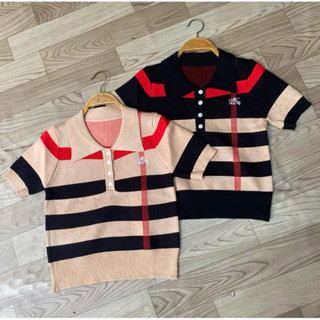  Áo len nữ cộc tay cổ đức hoạ tiết bbr kẻ siêu sắc nét chất len ép dày dặn loại một free size 954 