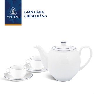 Bộ Ấm Trà Sứ Cao Cấp Minh Long - Camellia - Chỉ Xanh Dương