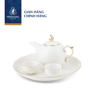 Bộ Ấm Trà Sứ Minh Long 0.3 L - Mẫu Đơn IFP - Viền Chỉ Vàng