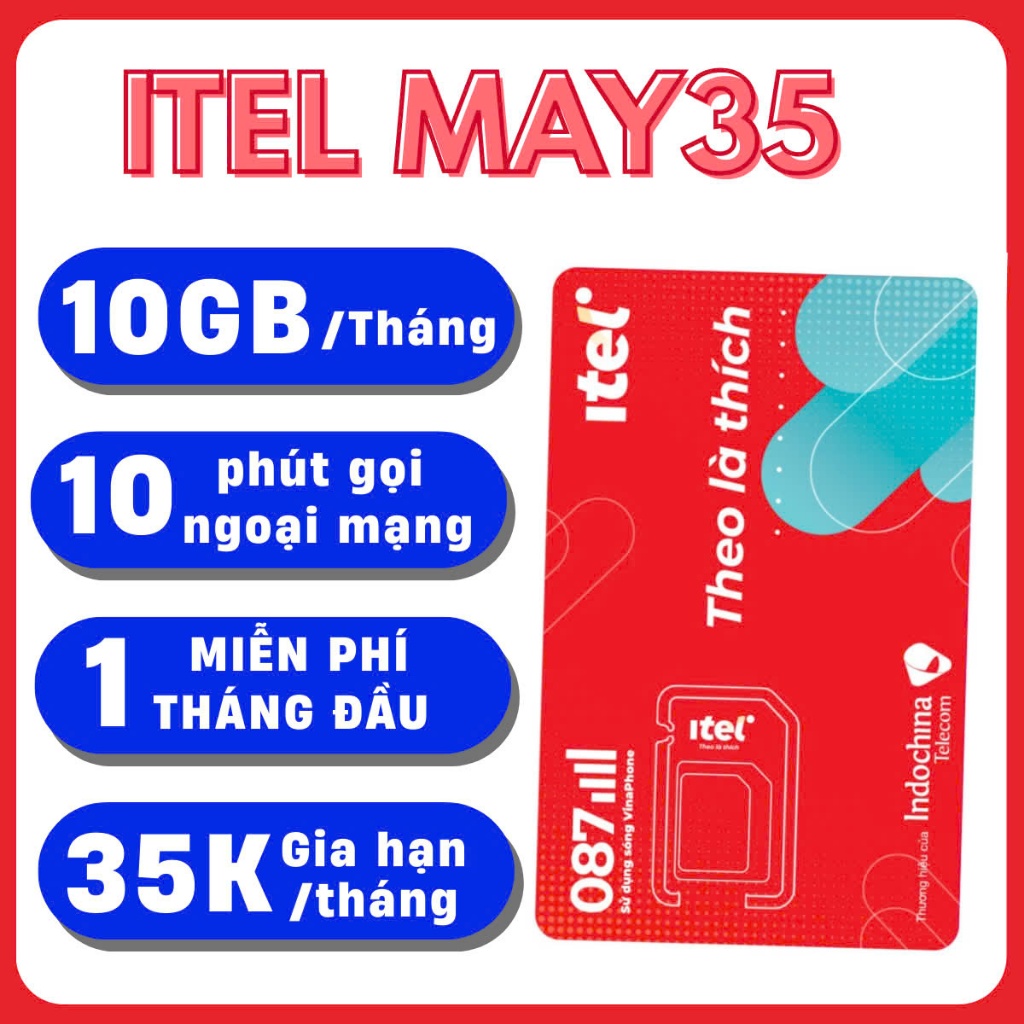 [ TẶNG 1 THÁNG ] SIM DATA 5G ITEL GÓI MAY35 MIỄN PHÍ DATA + KÈM NGHE GỌI CẢ THÁNG CHỈ 35K