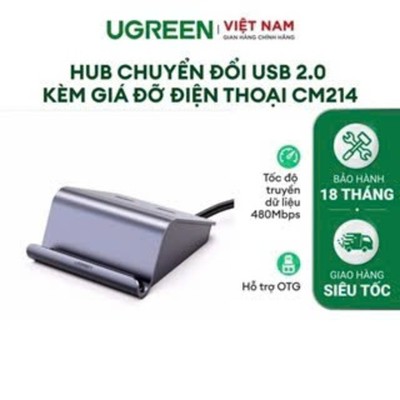 Giá đỡ điện thoại kèm Hub USB 2.0 2 cổng hỗ trợ OTG, Bluetooth 4.0 UGREEN CM214 50924 - Bảo hành 18 tháng 1 đổi 1