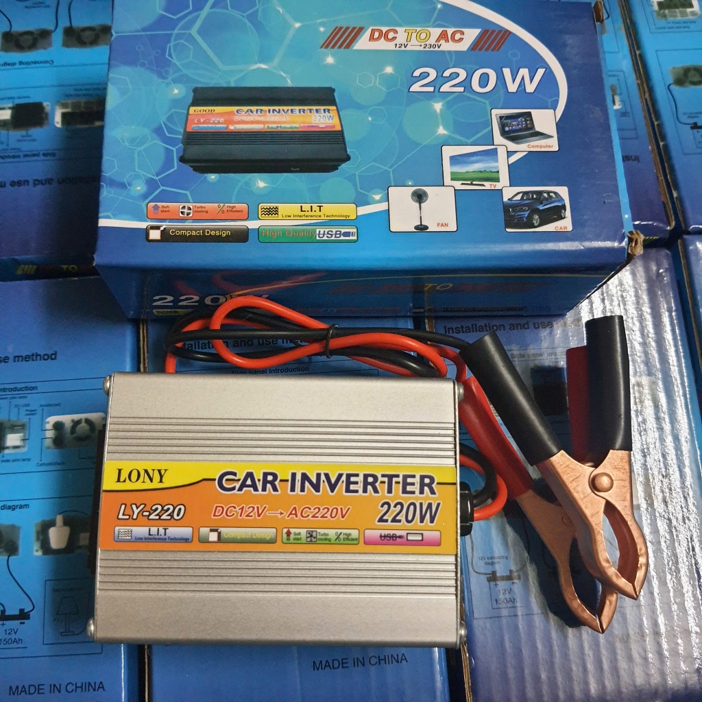 Kích điện 12v bộ biến tần 12V lên 220V LOẠI TỐT đủ công suất 220W Có cống USB sạc điện thoại bo chuyen doi nguon dien