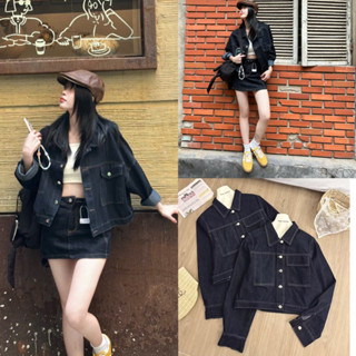 Áo Khoác Jeans Viền Chỉ Nổi TÚI VUÔNG Dáng Lỡ Form Rộng syle Ulzzang siêu chất