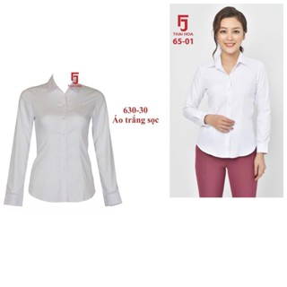 [HỎA TỐC] Áo sơ mi nữ Thái Hoà sọc carô màu trắng vải ít nhăn 65 630