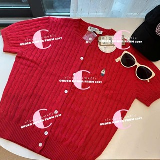   auth 100%  Whoau Áo cardigan len tay ngắn Steve R-neck short sleeve cardigan 