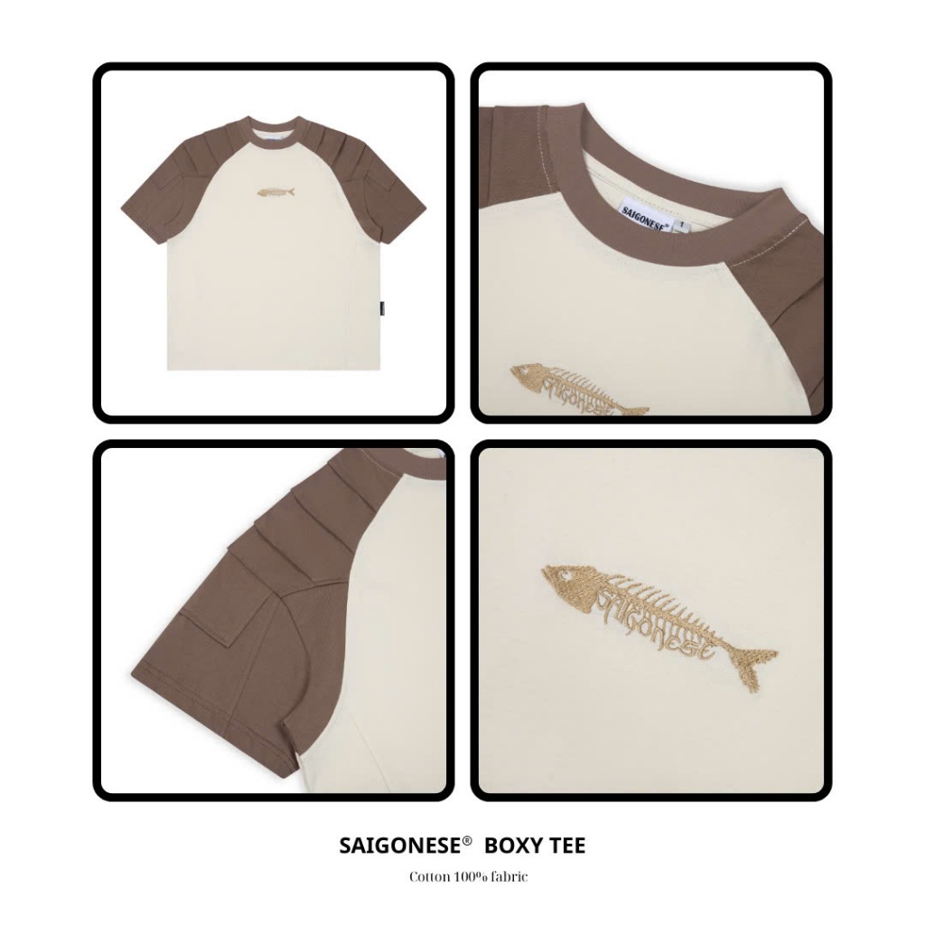 Áo Thun Boxy SAIGONESE Unisex Phối Tay Raglan Thêu Shark Form Rộng Thời Trang Nam Nữ - AT06SG | BigBuy360 - bigbuy360.vn