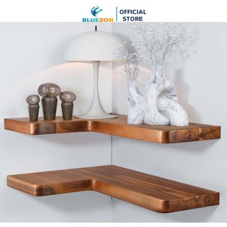  Combo 2 kệ gỗ góc chữ L BLUEZON treo tường trang trí kèm chốt chữ U âm tường phụ kiện vít tắc kê 