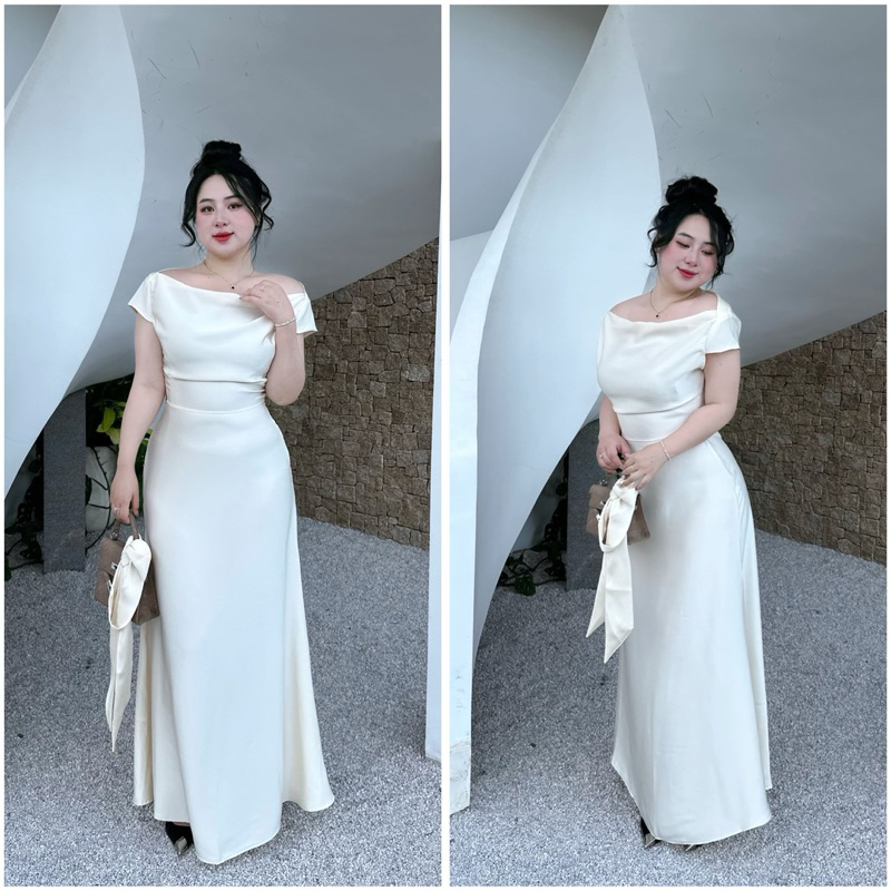 [ CHUBBY BIGSIZE ] Đầm lụa lệch vai kèm dây bigsize từ 40-100kg - Đầm dự tiệc - Đầm đi tiệc bigsize thiết kế | BigBuy360 - bigbuy360.vn