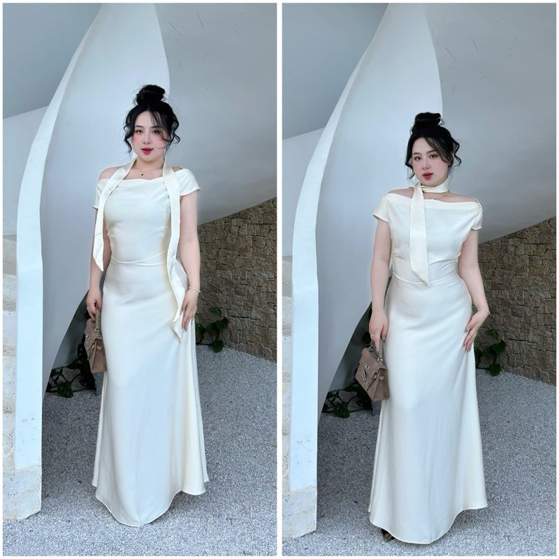 [ CHUBBY BIGSIZE ] Đầm lụa lệch vai kèm dây bigsize từ 40-100kg - Đầm dự tiệc - Đầm đi tiệc bigsize thiết kế | BigBuy360 - bigbuy360.vn