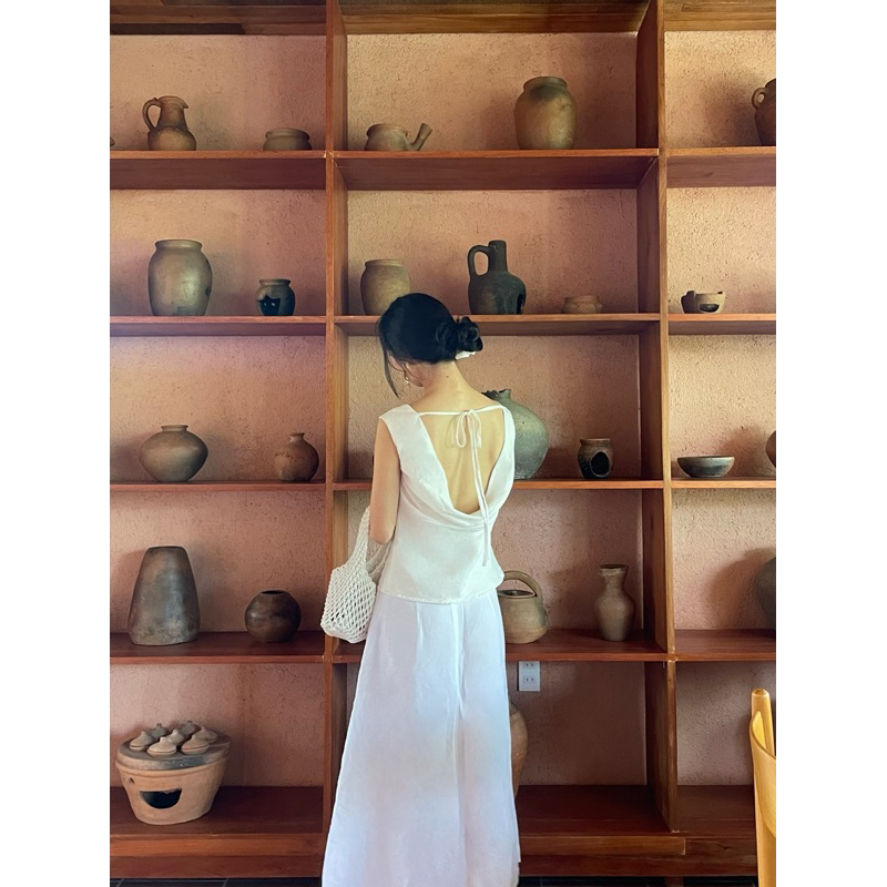 SET ÁO VÁY LINEN, ÁO RỦ LƯNG, CHÂN VÁY LINEN MAXI