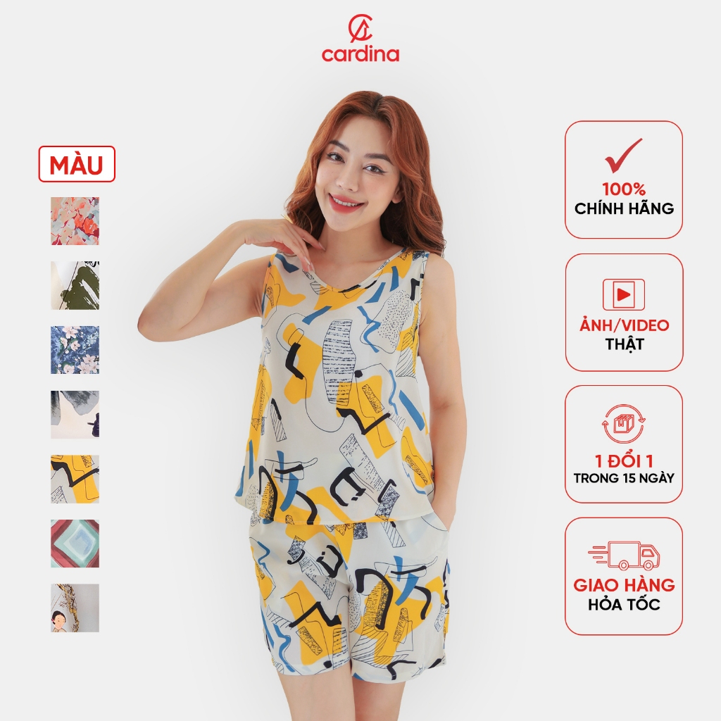 Đồ Bộ Nữ CARDINA Chất Lụa Mango Cao Cấp Quần Đùi Áo Sát Nách Họa Tiết Nhẹ Nhàng Nữ Tính 5BMN02
