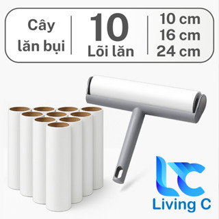 Combo Cây Lăn Bụi + 10 Lõi Lăn 24cm, 16cm, 10cm size Lớn Living C, Làm Sạch Sofa, Quần Áo