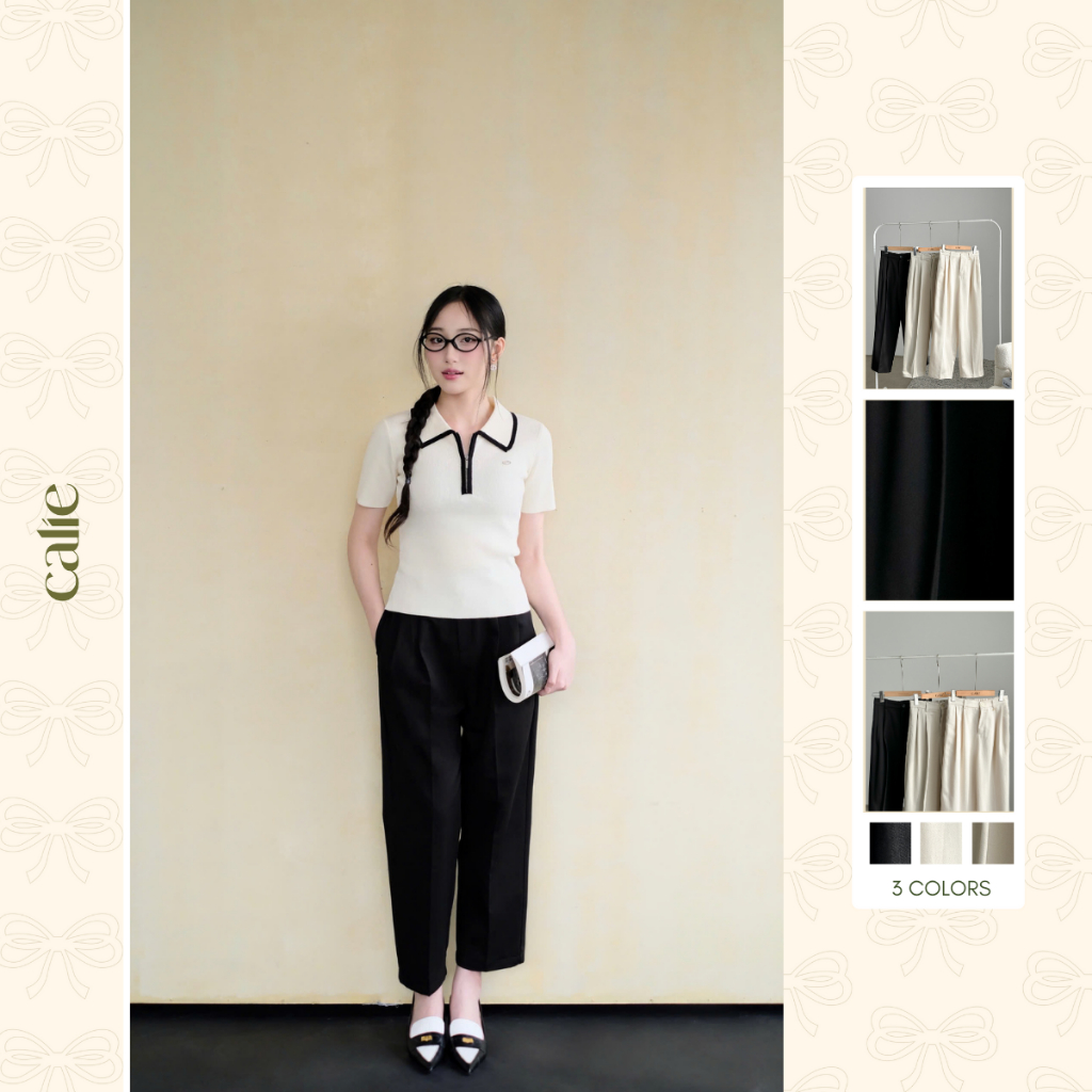 Quần baggy cạp cách điệu khóa sườn trắng, chất liệu mềm mại, dễ phối đồ thời trang nữ Calie QB030