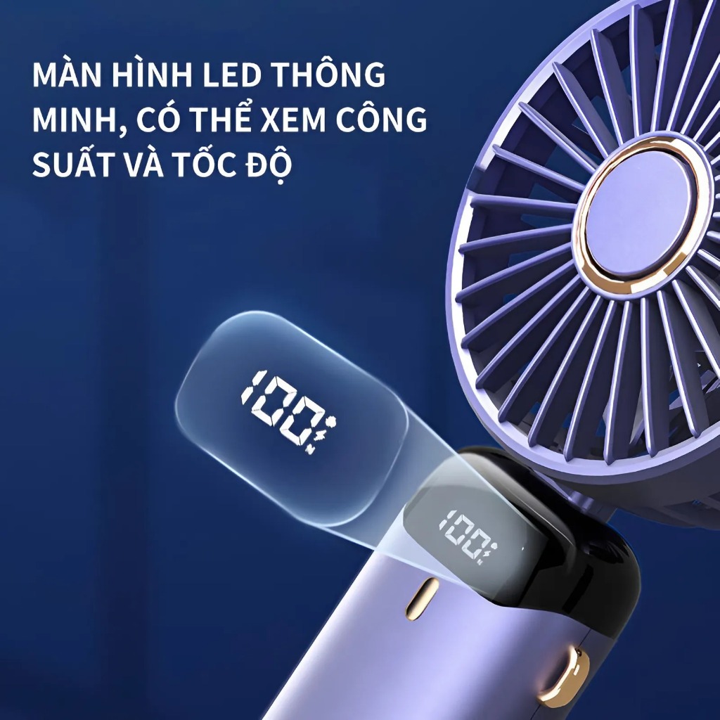 Quạt mini cầm tay FMN-01, quạt gấp gọn mini 5 cấp độ gió, có màn hình LED hiển thị, pin 3000mAh sử dụng nhiều giờ | BigBuy360 - bigbuy360.vn