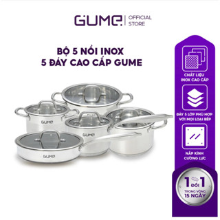 Bộ Nồi Chảo Inox 5 Món Dùng Cho Mọi Loại Bếp GUME GMPPS-2201- Bộ Nồi Inox 5 Lớp Cao Cấp Chính Hãng