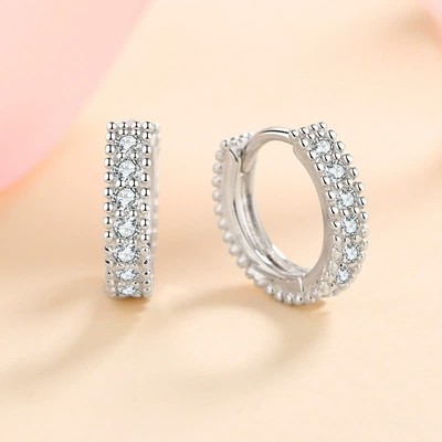 Bông Tai Bạc 925 Khoen Tròn Đính Đá Nhỏ Tinh Tế, Sang Trọng - Ngọc Trai Trường Thịnh