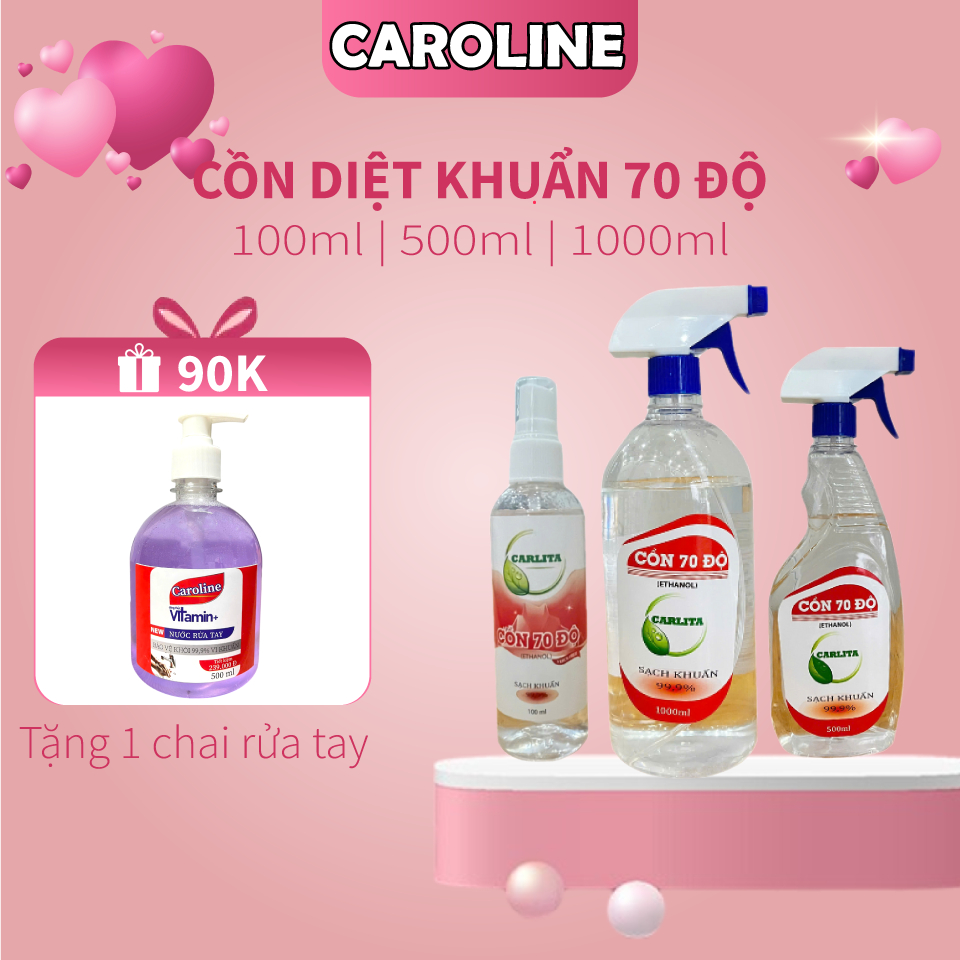 Cồn xịt khuẩn, chai 1000ml, 500ml, 100ml có vòi xịt, 70 độ