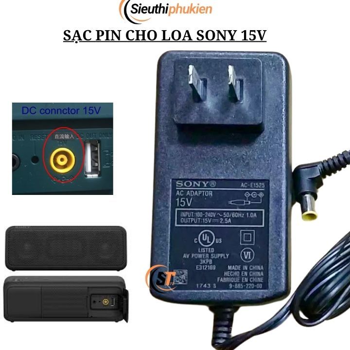 Sạc loa Bluetooth Sony SRS-XB3 15v bản zin chính hãng, sạc loa sony xb3 K6040