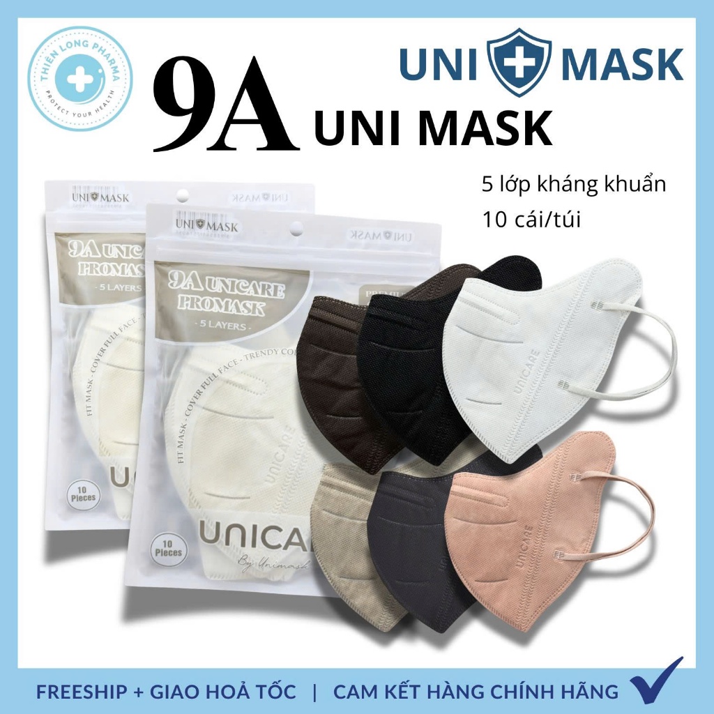 Khẩu trang 9A UNICARE [ SET 100 Cái] 5 lớp dày chống nắng, tia uv kích thước lớn siêu bảo vệ UniMask