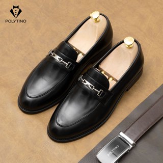  Giày Loafer Nam Da Bò Cao Cấp 0180 POLYTINO Giày Lười Nam Công Sở Đai Horse-bit Đế Phíp Gỗ BH 12 T 