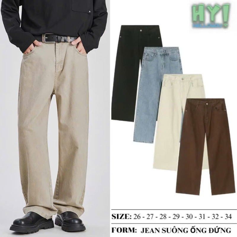 Quần Jean Nam Ống Suông Rộng Cao Cấp, Quần Bò Jeans Ống Đứng From Unisex Nam Nữ Menswear Ong Pants Có Túi Helloyou