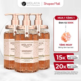 Combo 3 sữa tắm nước hoa Damask Weilaiya chiết xuất cánh hoa hồng dưỡng trắng da toàn thân 450ml